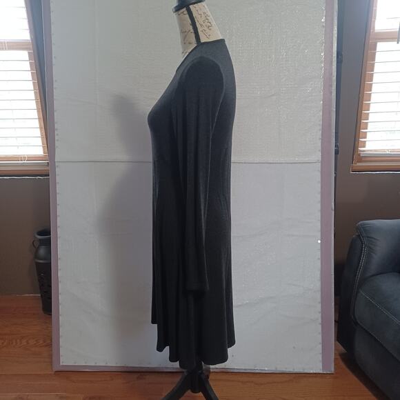 Eileen Fisher Long Sleeve Dress Small Charcoal Gray Heather Jersey Knit A-Line - Picture 2 of 10